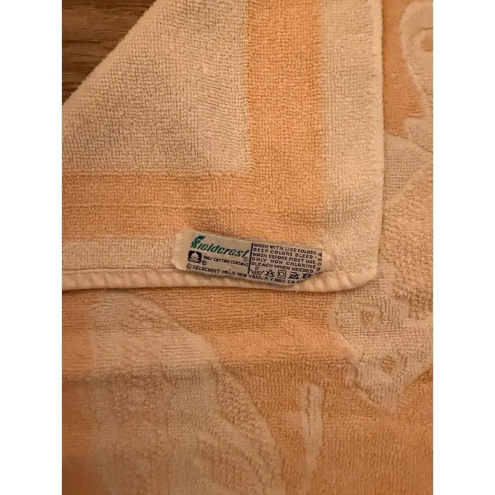 Vintage Fieldcrest Bath Towel with Butterflies Peach / Orange